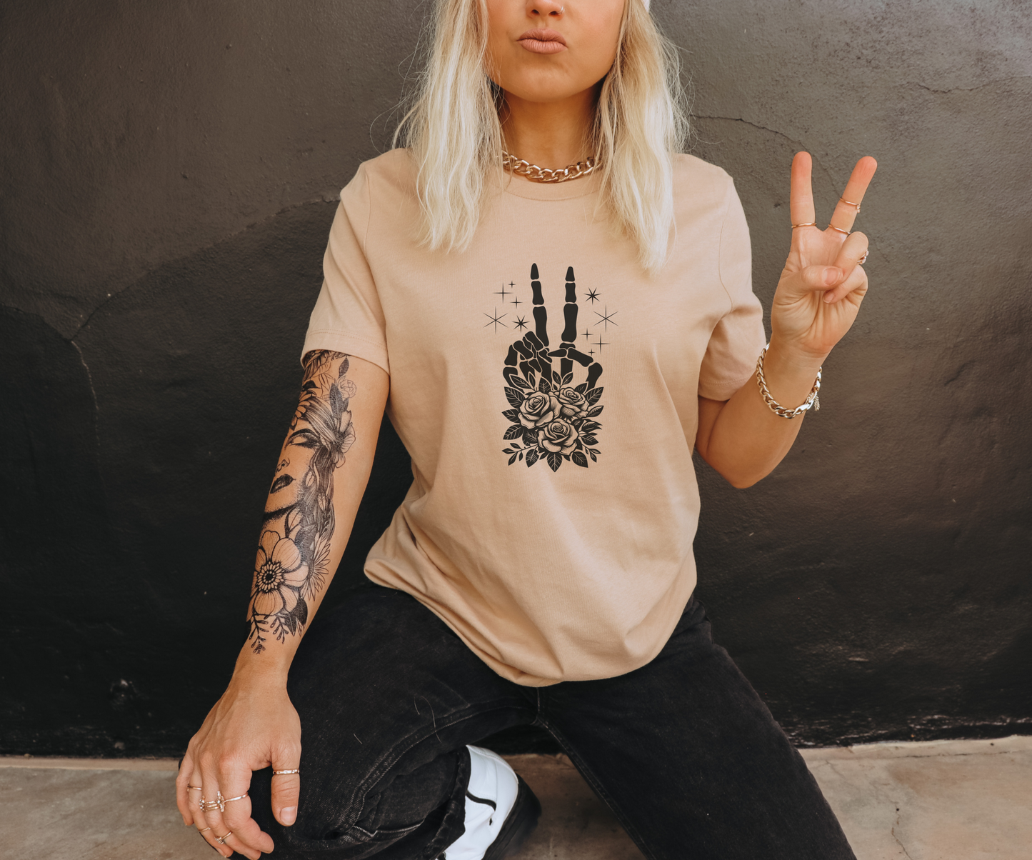 Skull Hand Floral Tee